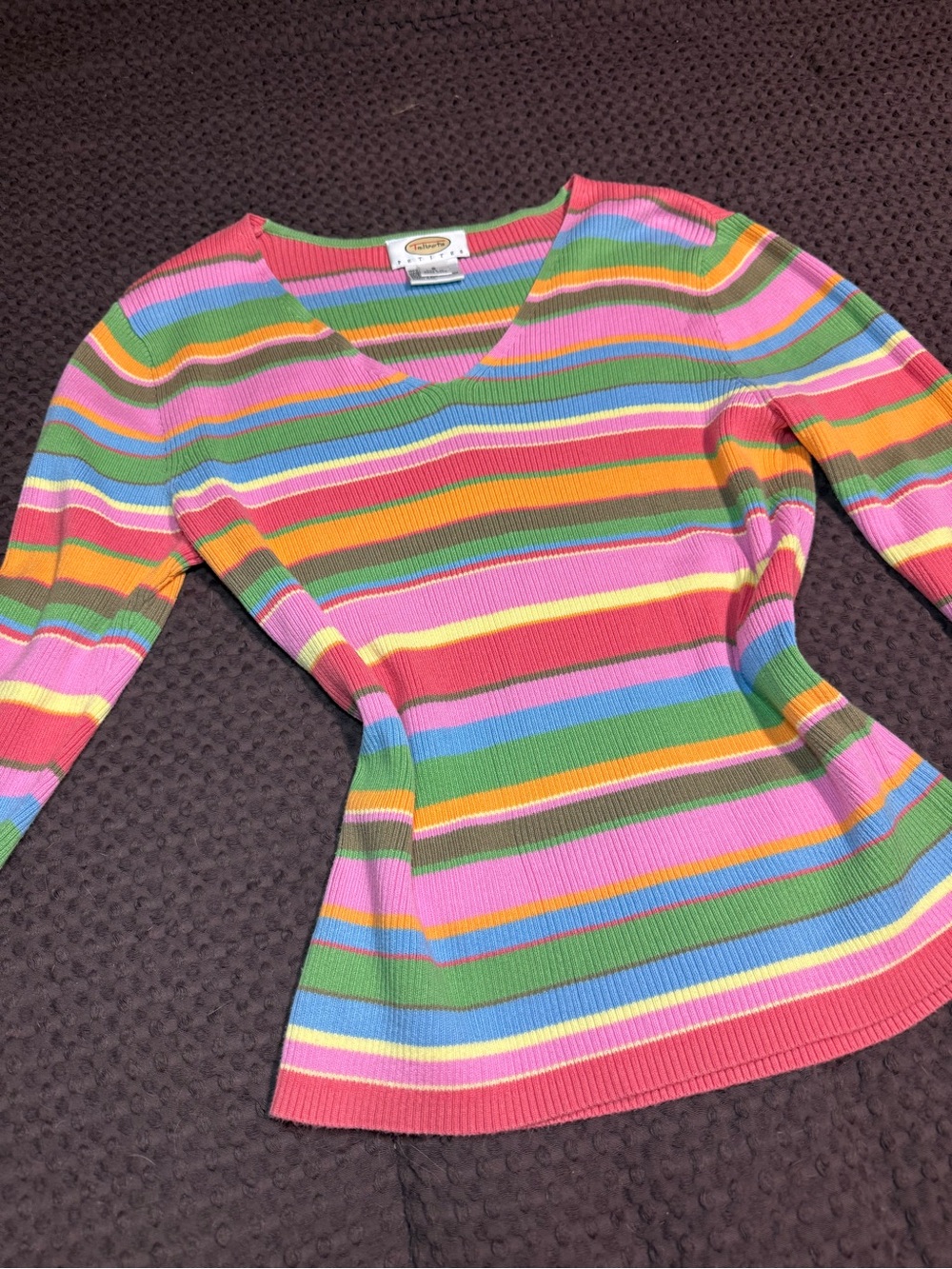 Talbots Multicolor Striped V-Neck Ribbed Top - Picture 4 of 5